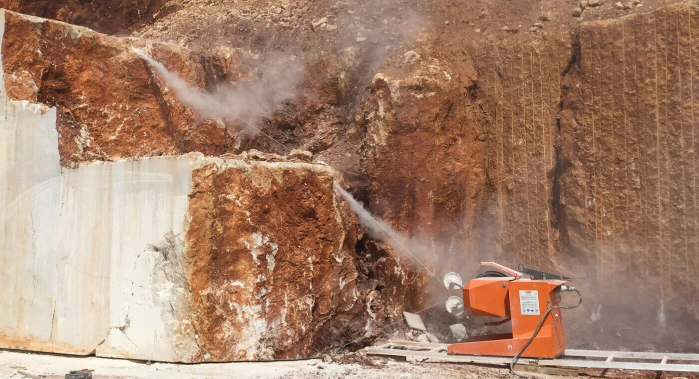 Machine cutting marble